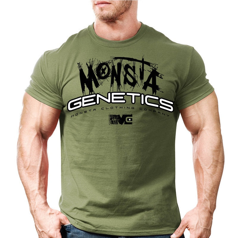 Printed Running T Shirt Men Cotton Sport Gym Shirt Men Fitness Top Workout Clothing Sportswear Jogging Training Sports Tshirt